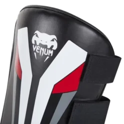 Venum Elite Skintex Leather Leg Protectors - Black/Ice/Red