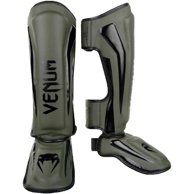 Venum Elite Lightweight Hook And Loop Shin Guards - Khaki/Black - Image 2