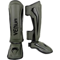 Venum Elite Lightweight Hook And Loop Shin Guards - Khaki/Black