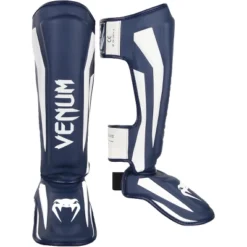 Venum Elite Lightweight Hook And Loop Shin Guards - White/Navy Blue