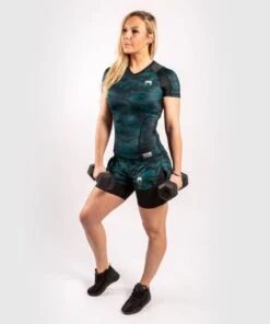 Venum Defender Rash Guard S/S Dames Zwart Groen