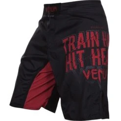 Venum Fightshorts Train Hard Hit Heavy Zwart Rood